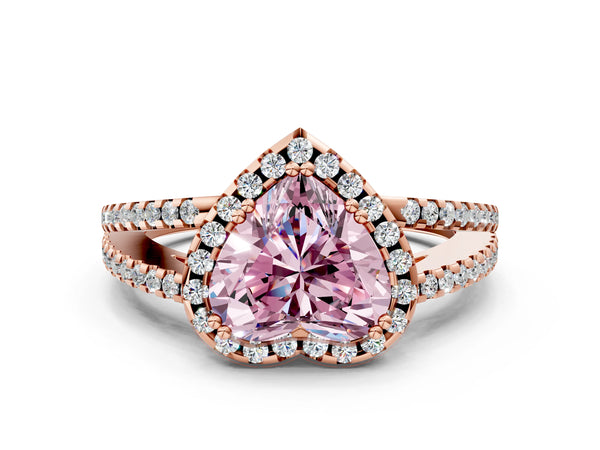 Rose gold Fancy Pink Heart Cut Diamond Halo Split Shank Engagement Ring