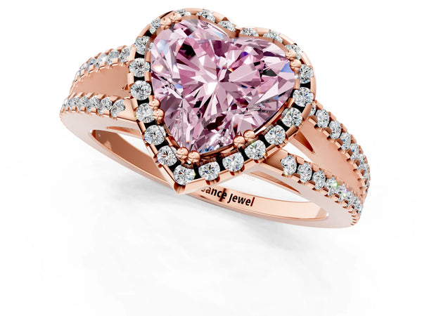 Rose gold Fancy Pink Heart Cut Diamond Halo Split Shank Engagement Ring