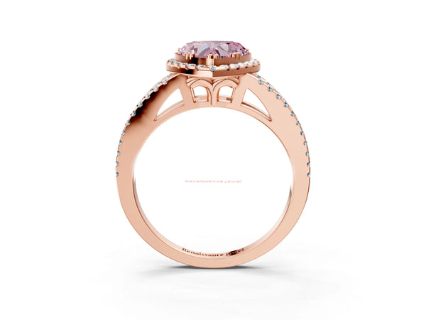 Rose gold Fancy Pink Heart Cut Diamond Halo Split Shank Engagement Ring