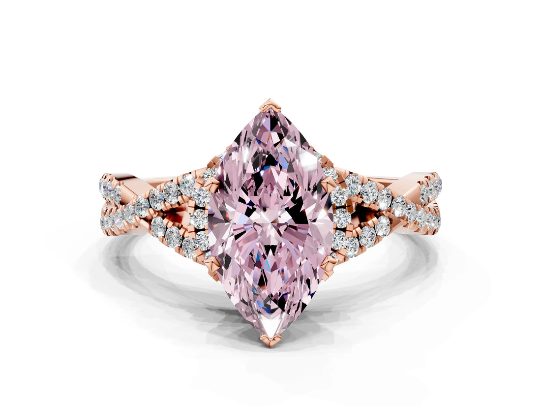 Rose gold Fancy Pink Heart Cut Diamond  Halo Twist Band Solitaire Prong Setting Ring_42