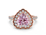 Rose gold Fancy Pink Heart  Cut Diamond Milgrain Floral Halo Engagement Ring with Pavé Band_15