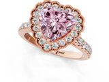 Rose gold Fancy Pink Heart  Cut Diamond Milgrain Floral Halo Engagement Ring with Pavé Band_16