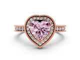Rose gold Fancy Pink Heart Cut Diamond Milgrain Halo Engagement Ring with Round Pavé Band and Prong Setting_24