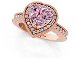 Rose gold Fancy Pink Heart Cut Diamond Milgrain Halo Engagement Ring with Round Pavé Band and Prong Setting_25