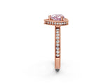Rose gold Fancy Pink Heart Cut Diamond Milgrain Halo Engagement Ring with Round Pavé Band and Prong Setting_26