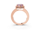Rose gold Fancy Pink Heart Cut Diamond Milgrain Halo Engagement Ring with Round Pavé Band and Prong Setting_27