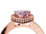 Rose gold Fancy Pink Heart Cut Diamond Milgrain Halo Engagement Ring with Round Pavé Band and Prong Setting_28