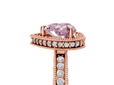 Rose gold Fancy Pink Heart Cut Diamond Milgrain Halo Engagement Ring with Round Pavé Band and Prong Setting_29
