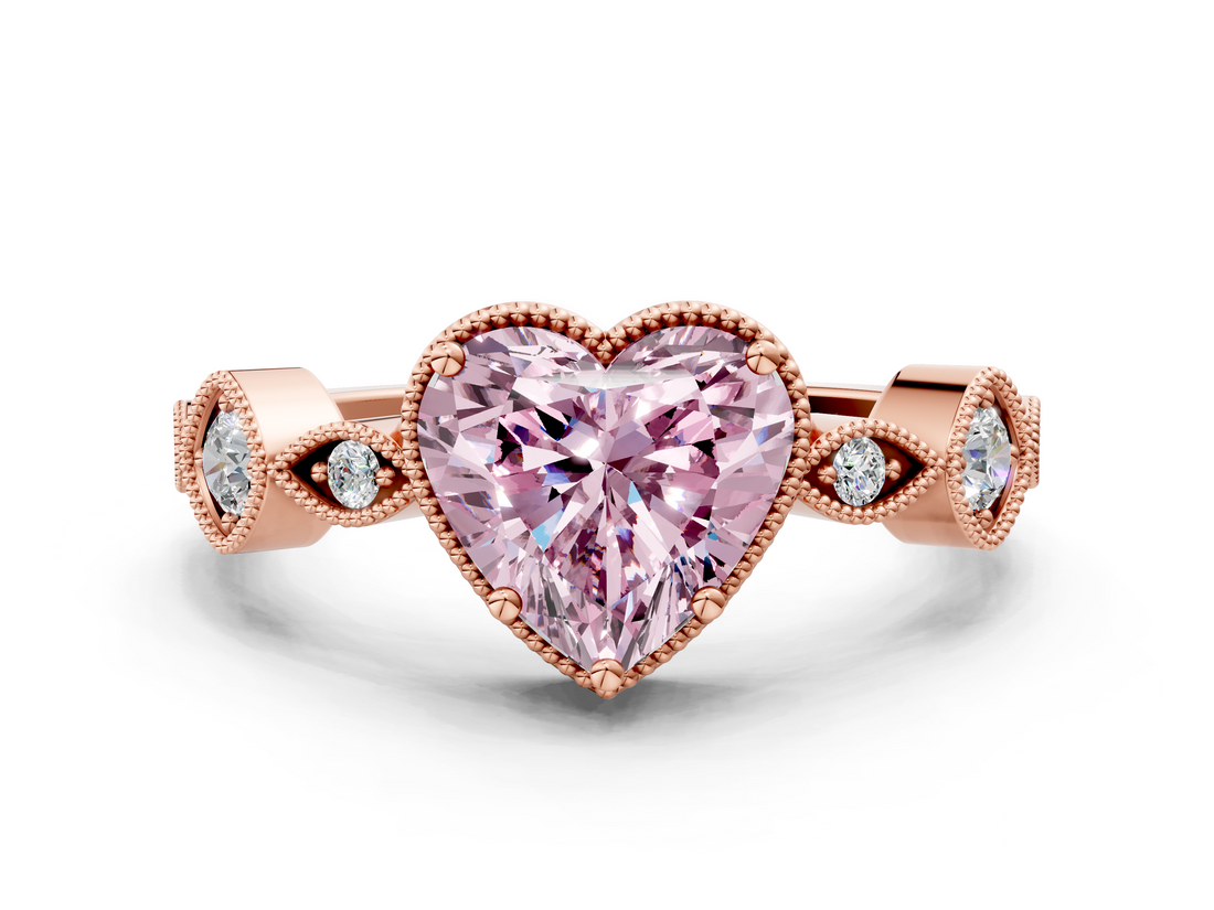 Rose gold Fancy Pink Heart  Cut Diamond Milgrain Marquise Band with Prong Setting_3