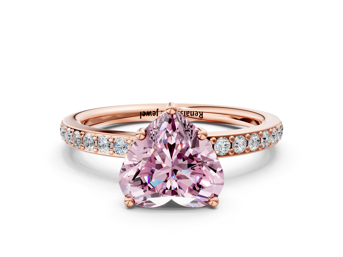 Rose gold Fancy Pink Heart  Cut Diamond Pavé Band Ring with Four-Prong Setting_24