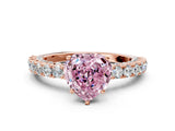 Rose gold Fancy Pink Heart Cut Diamond Pavé Band Solitaire Ring with Prong Setting_44