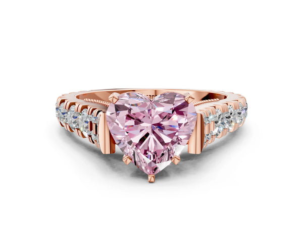 Rose gold Fancy Pink Heart Cut Diamond Classic Solitaire Ring with Pavé Band and Four-Prong Setting