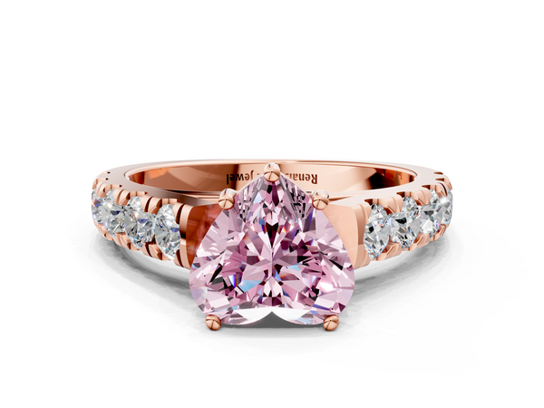 Rose gold Fancy Pink Heart  Cut Diamond Solitaire Ring with Micro Pave Band and Prong Setting