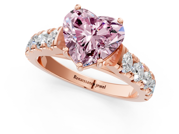 Rose gold Fancy Pink Heart  Cut Diamond Solitaire Ring with Micro Pave Band and Prong Setting