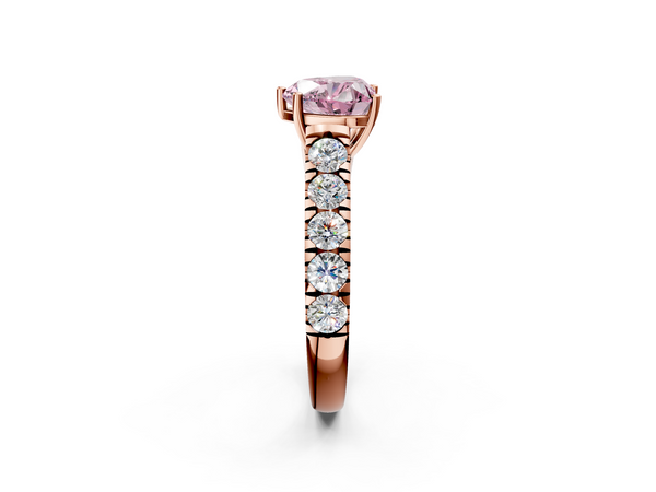 Rose gold Fancy Pink Heart  Cut Diamond Solitaire Ring with Micro Pave Band and Prong Setting