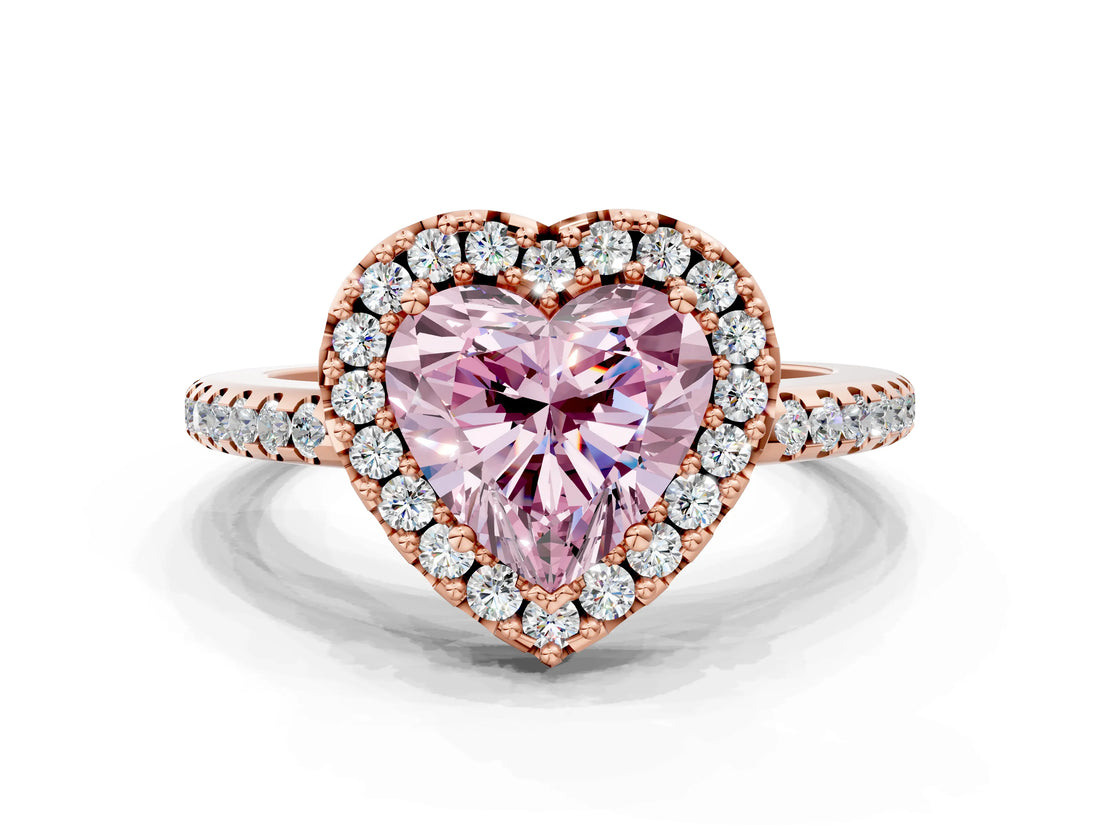 Rose gold Fancy Pink Heart Cut Diamond Pavé Halo Ring with Four-Prong Setting_37