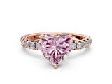 Rose gold Fancy Pink Heart Cut Diamond Pavé Solitaire Ring with Round Band and Prong Setting_12