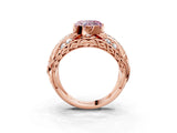 Rose gold Fancy Pink Heart Cut Diamond Pave Art Deco Split Shank Ring with Four-Prong Setting_3