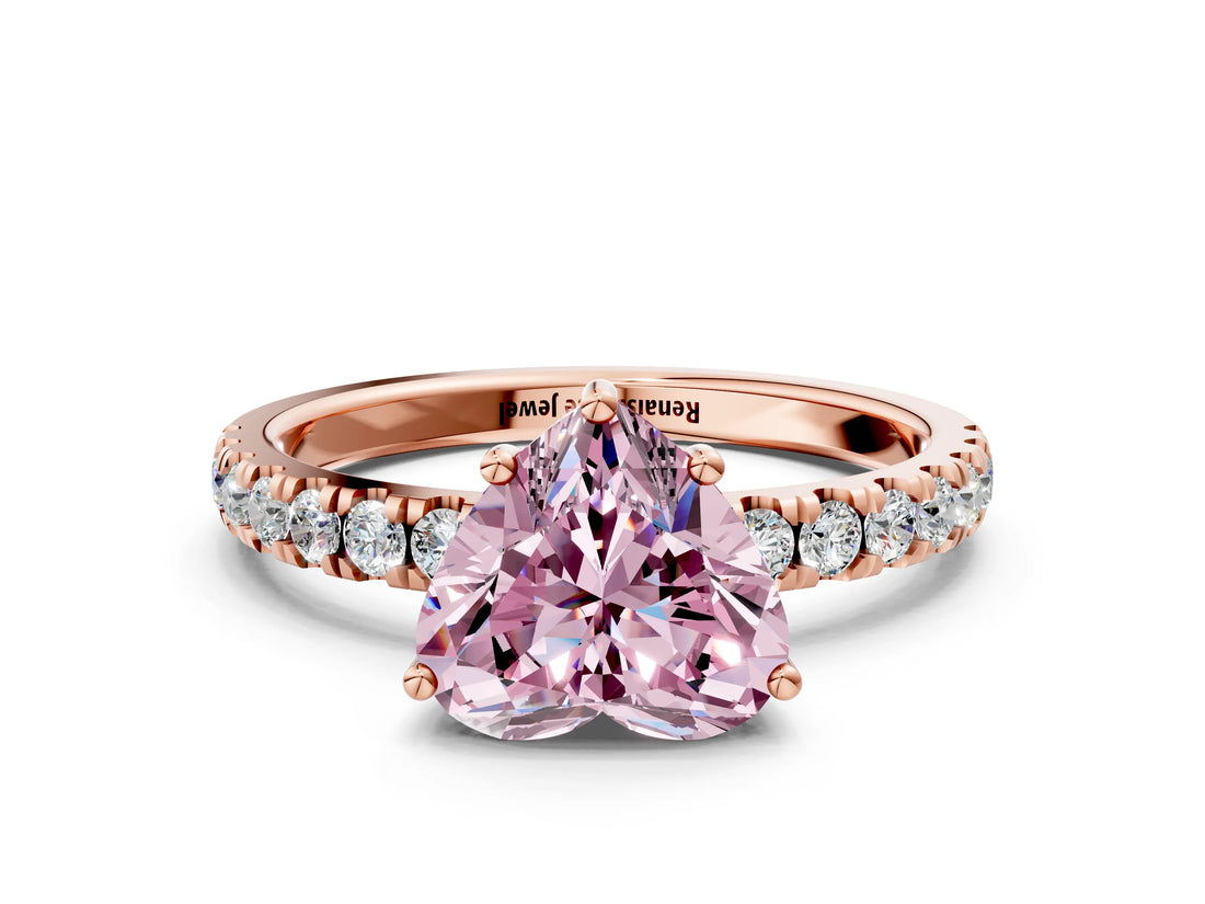 Rose gold Fancy Pink Heart Cut Diamond Pave Band Solitaire Ring with Four-Prong Setting_51