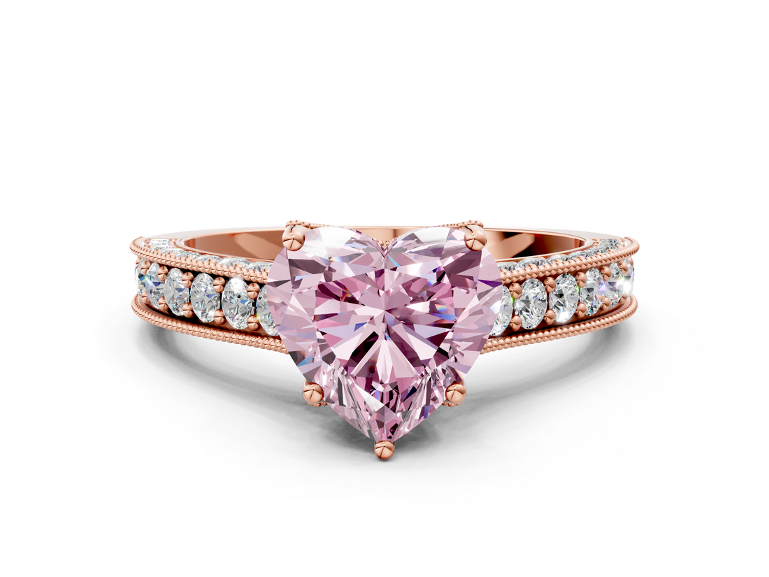 Rose gold Fancy Pink Heart  Cut Diamond Pave Band with Four-Prong Setting_20