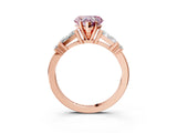 Rose gold Fancy Pink Heart  Cut Diamond Ring with Baguette Side Stones, Channel Set Band, and Four-Prong Setting_27