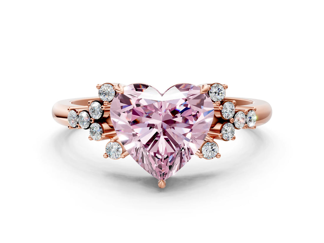 Rose gold Fancy Pink Heart Cut Diamond Ring with Side Stones and Four-Prong Setting_92
