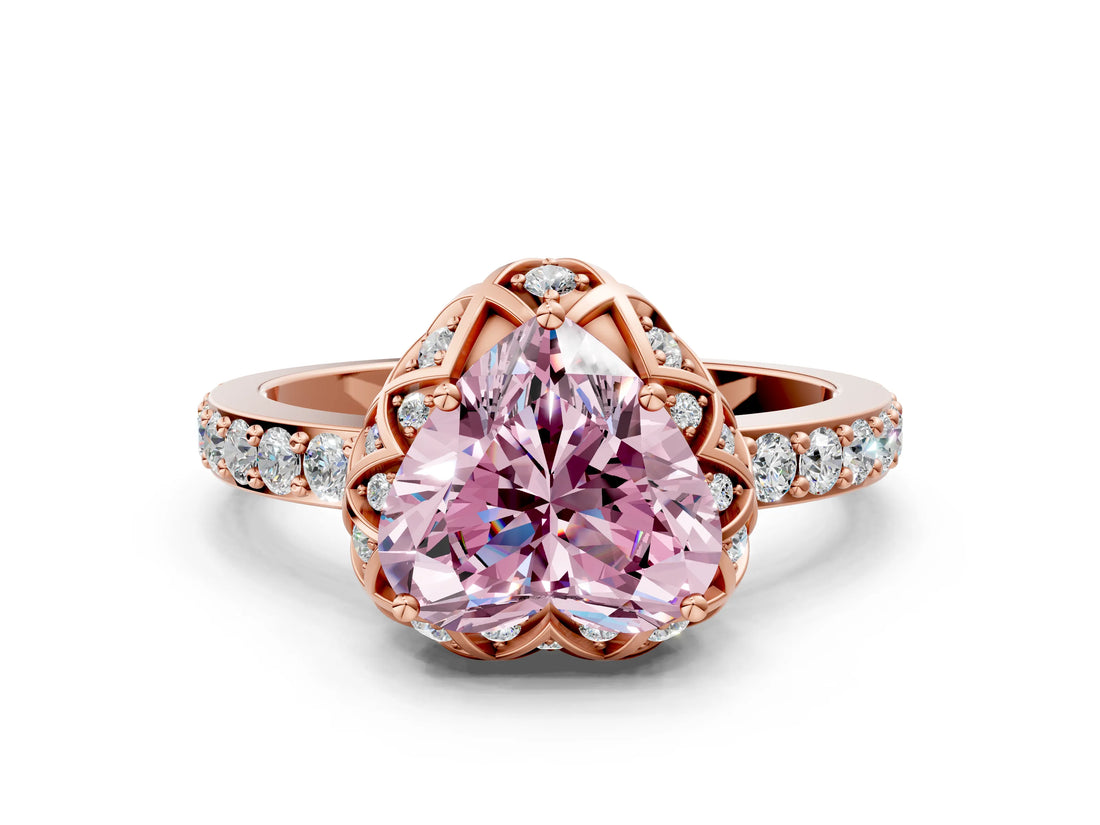 Rose gold Fancy Pink Heart Cut Diamond Scalloped Halo Engagement Ring with Round Shared Prong Band_12