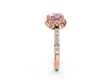 Rose gold Fancy Pink Heart Cut Diamond Scalloped Halo Engagement Ring with Round Shared Prong Band_14