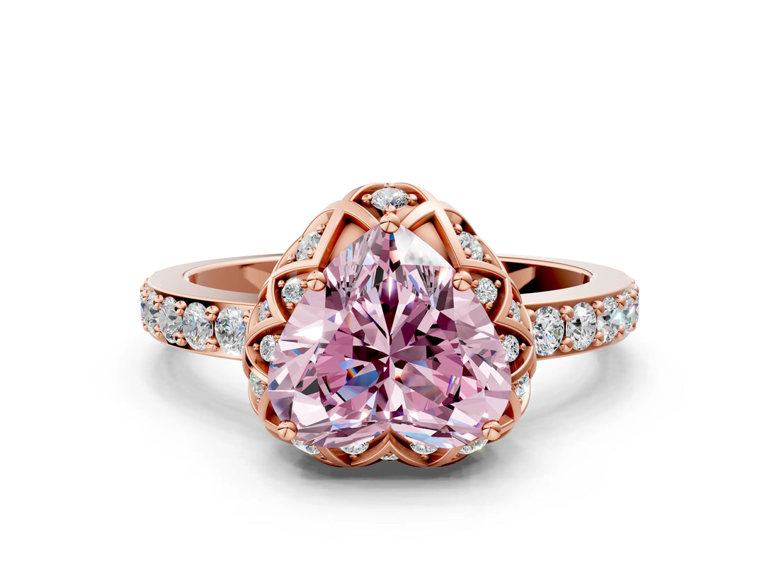 Rose gold Fancy Pink Heart Cut Diamond Scalloped Halo Engagement Ring with Round Shared Prong Band_24