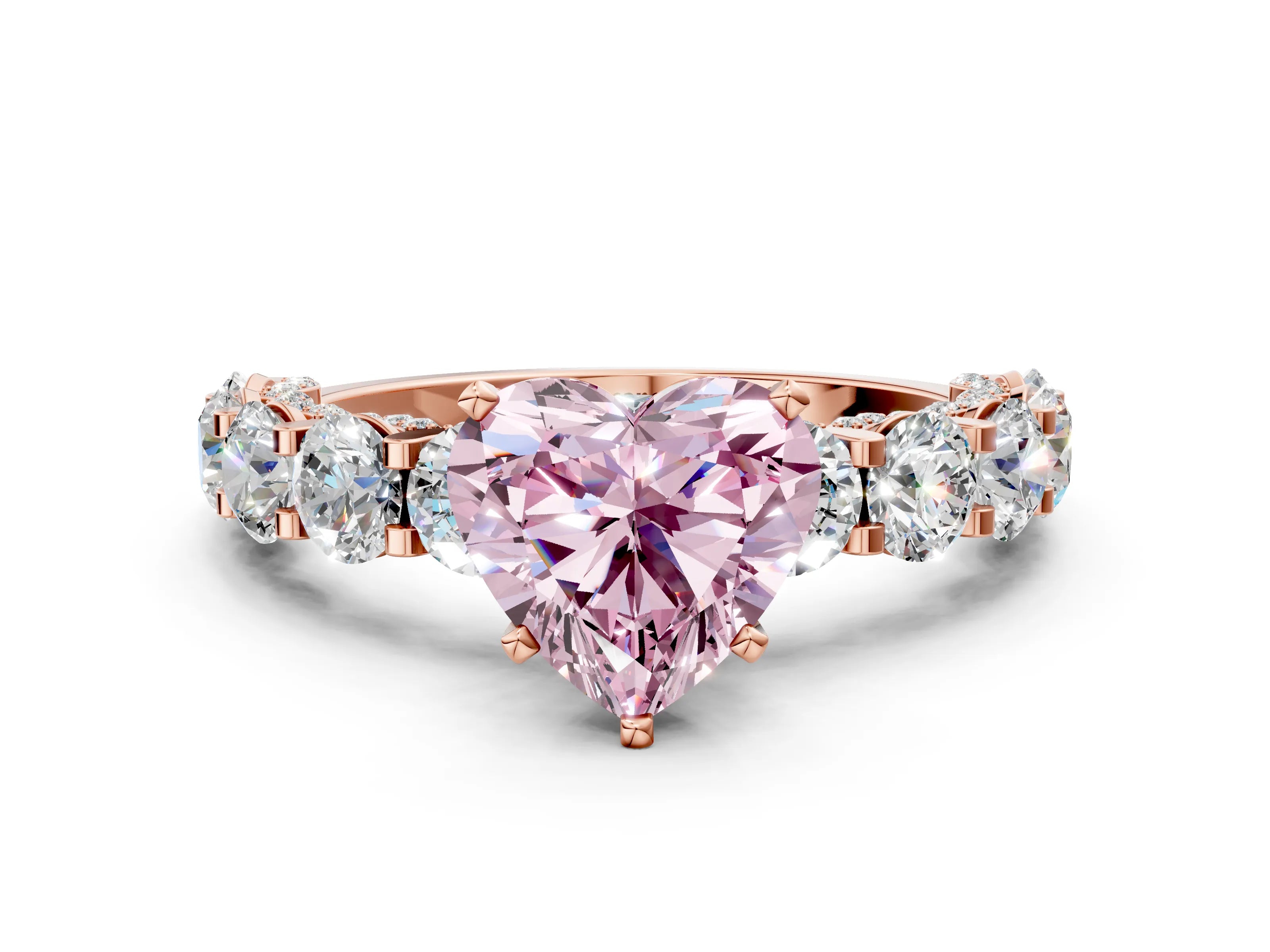 Rose gold Fancy Pink Heart Cut Diamond Side Stone Engagement Ring with Four-Prong Setting_24