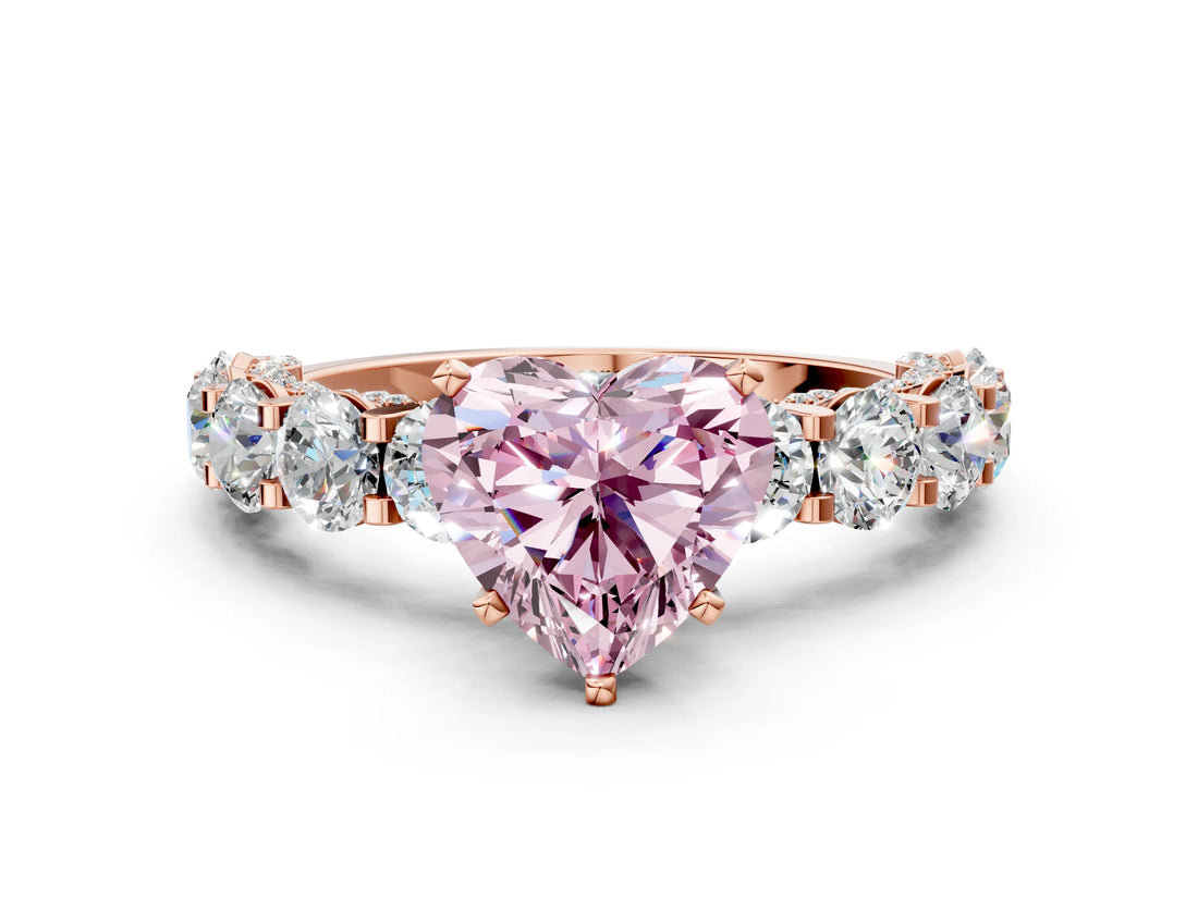 Rose gold Fancy Pink Heart Cut Diamond Side Stone Engagement Ring with Four-Prong Setting_24