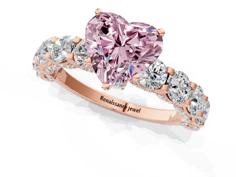 Rose gold Fancy Pink Heart Cut Diamond Side Stone Engagement Ring with Four-Prong Setting_25