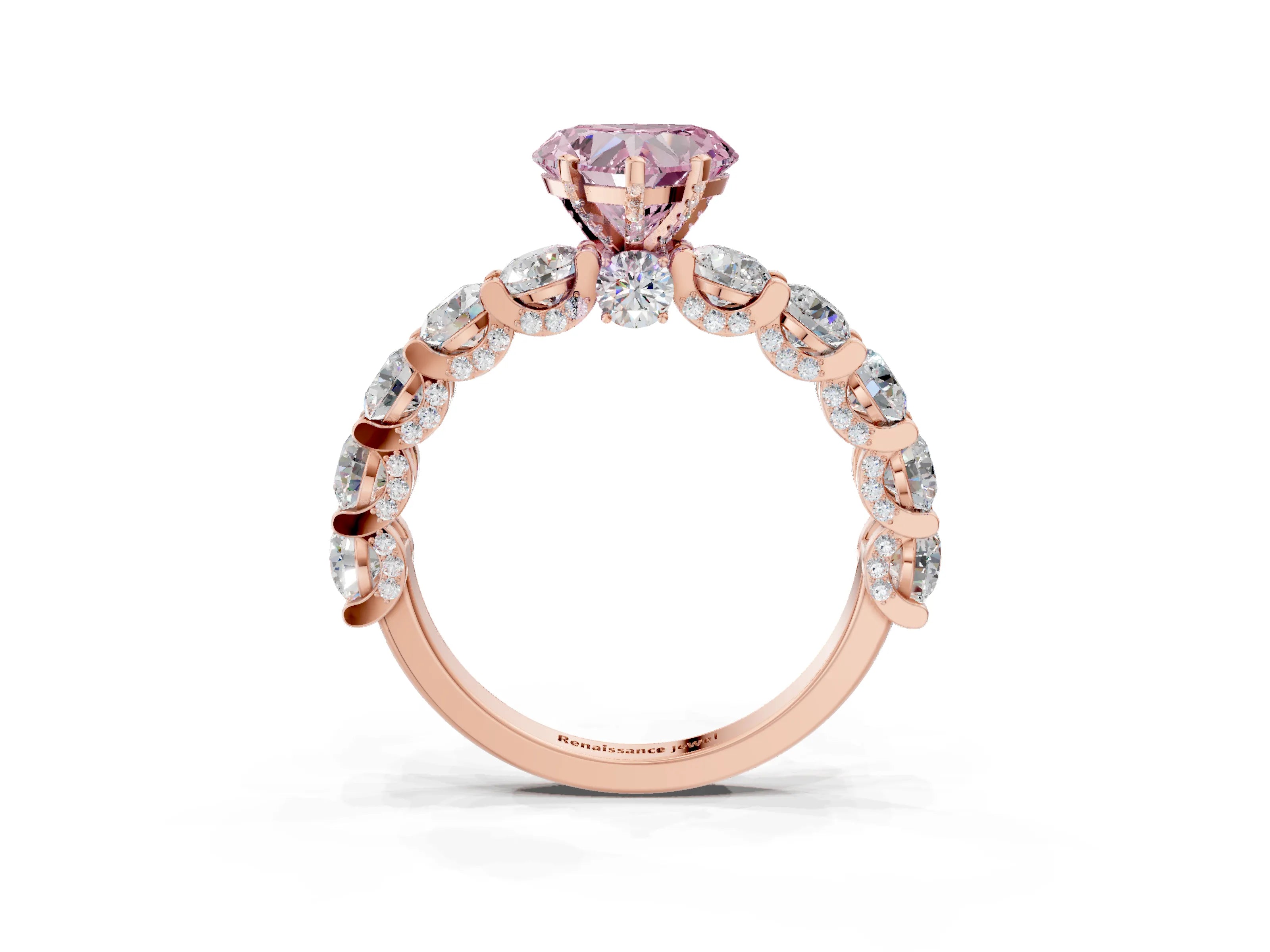 Rose gold Fancy Pink Heart Cut Diamond Side Stone Engagement Ring with Four-Prong Setting_27