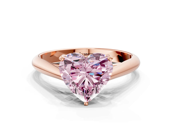Rose gold Fancy Pink Heart Cut Diamond Solitaire Engagement Ring with Cathedral Setting and Four-Prong Mount