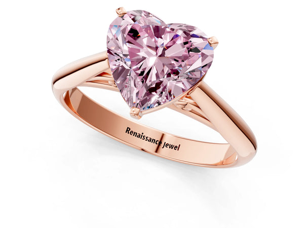 Rose gold Fancy Pink Heart Cut Diamond Solitaire Engagement Ring with Cathedral Setting and Four-Prong Mount