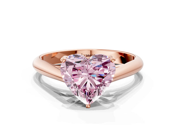 Rose gold Fancy Pink Heart Cut Diamond Solitaire Engagement Ring with Cathedral Setting and Four-Prong Mount