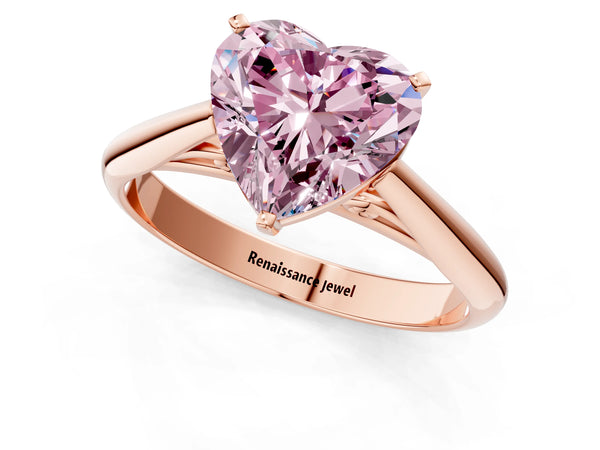 Rose gold Fancy Pink Heart Cut Diamond Solitaire Engagement Ring with Cathedral Setting and Four-Prong Mount