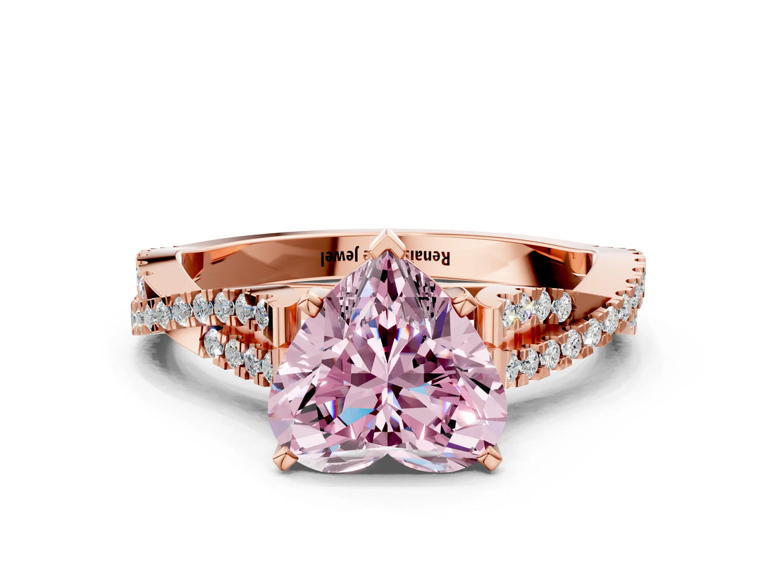 Rose gold Fancy Pink Heart Cut Diamond Solitaire Engagement Ring with Twisted Pavé Band and Four-Prong Setting_37