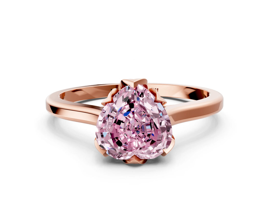 Rose gold Fancy Pink Heart Cut Diamond Solitaire Ring with Flower Prong Setting and Classic Band_36