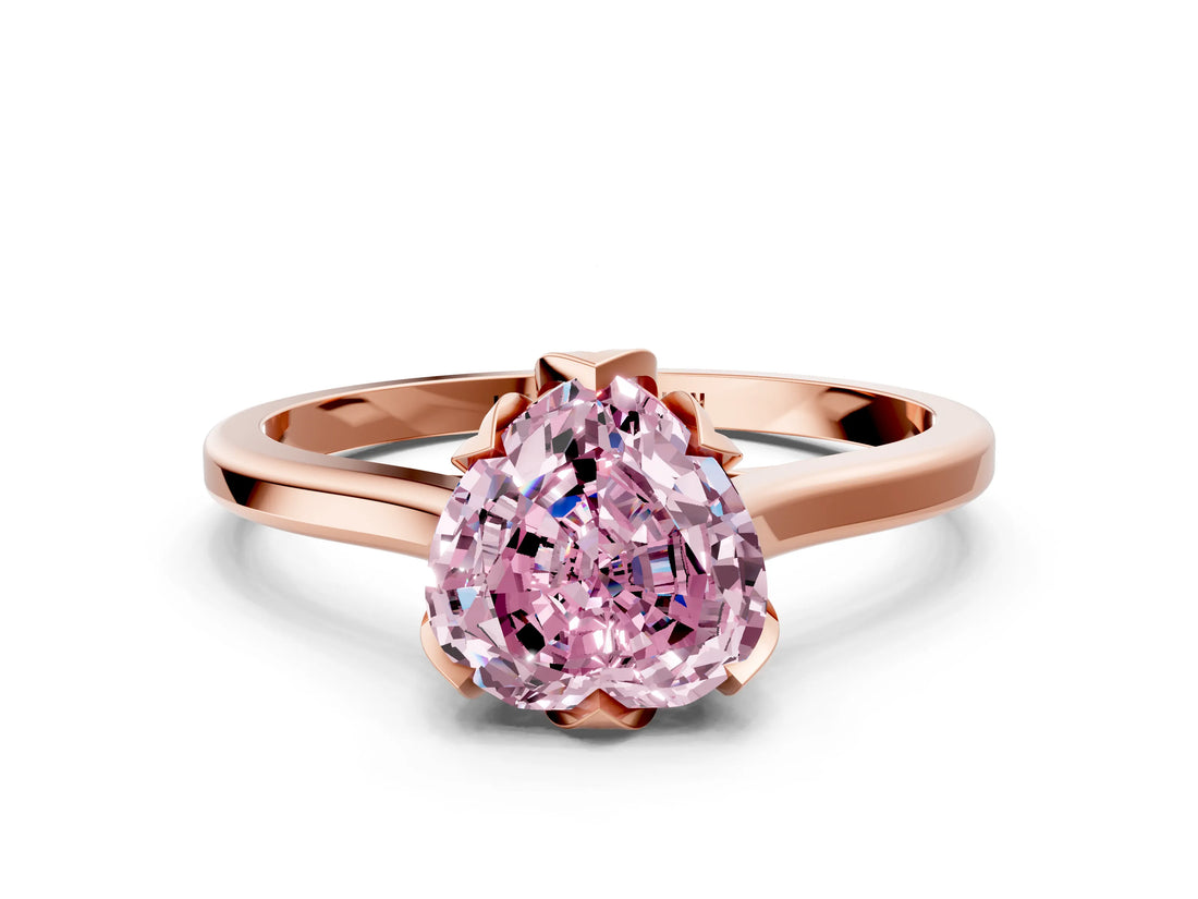 Rose gold Fancy Pink Heart Cut Diamond Solitaire Ring with Flower Prong Setting and Classic Band_64