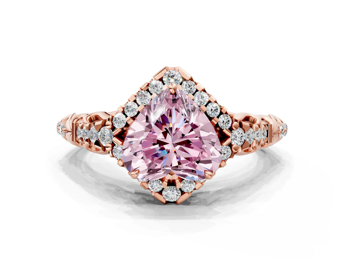 Rose gold Fancy Pink Heart Cut Diamond Solitaire Ring with Hidden Halo and Pavé Band_27