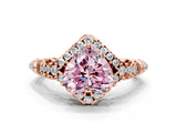 Rose gold Fancy Pink Heart Cut Diamond Solitaire Ring with Hidden Halo and Pavé Band_27