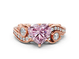 Rose gold Fancy Pink Heart Cut Diamond Solitaire Ring with Milgrain Pavé Band and Four-Prong Setting_196