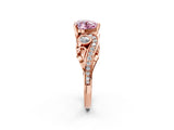 Rose gold Fancy Pink Heart Cut Diamond Solitaire Ring with Milgrain Pavé Band and Four-Prong Setting_198