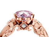Rose gold Fancy Pink Heart Cut Diamond Solitaire Ring with Milgrain Pavé Band and Four-Prong Setting_200