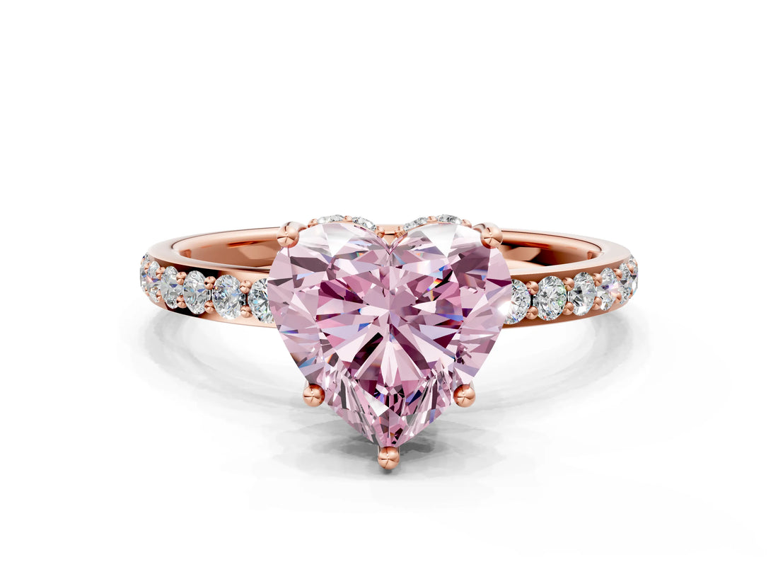 Rose gold Fancy Pink Heart Cut Diamond Solitaire Ring with Pavé Band and Hidden Halo_73