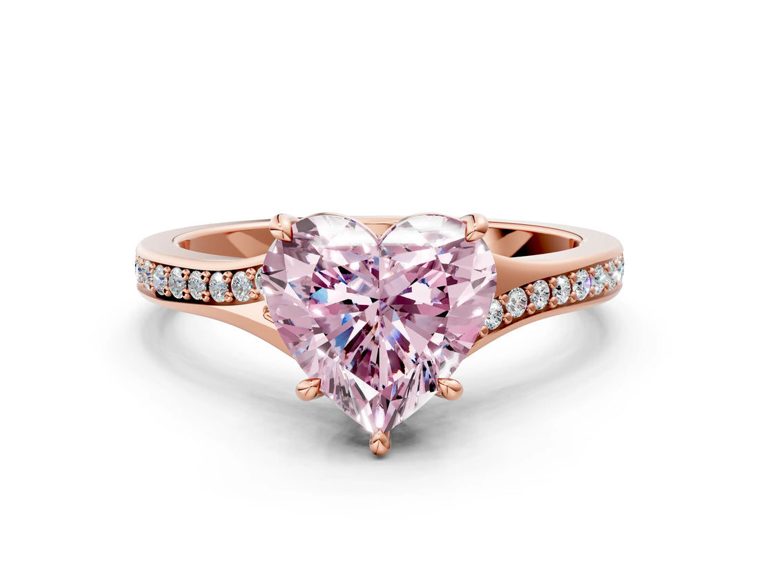 Rose gold Fancy Pink Heart Cut Diamond Solitaire Ring with Pavé Band and Prong Setting_12