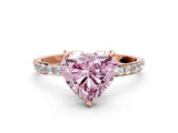 Rose gold Fancy Pink Heart Cut Diamond Solitaire Ring with Pave Band and Four Prong Setting_105