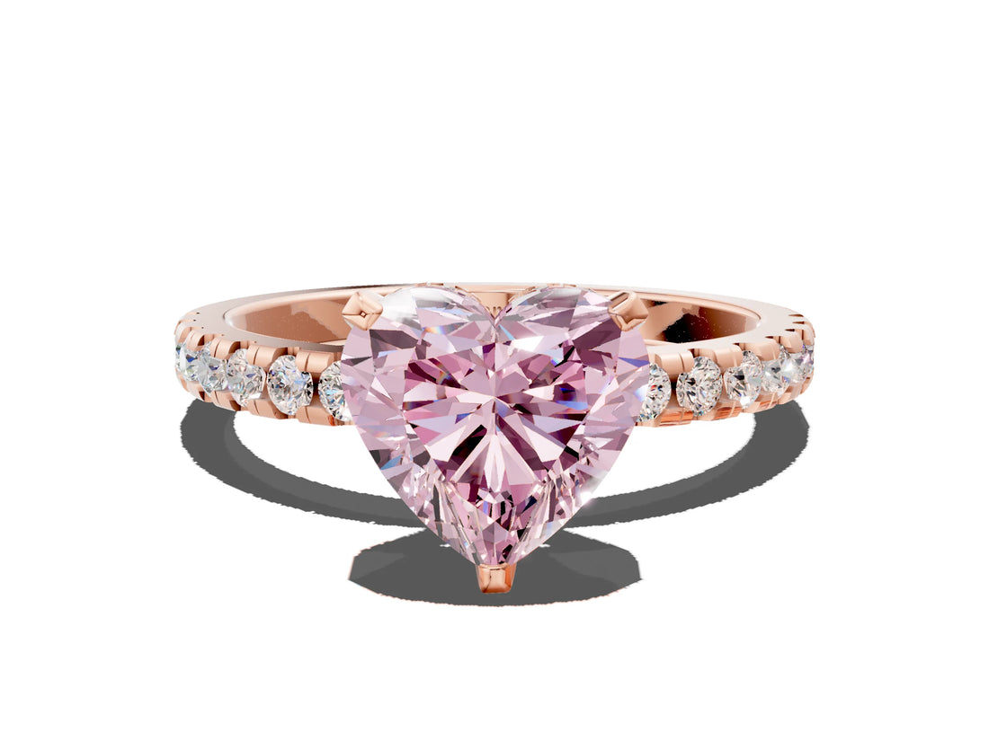 Rose gold Fancy Pink Heart Cut Diamond Solitaire Ring with Round  Pavé Band and Four-Prong Setting_44