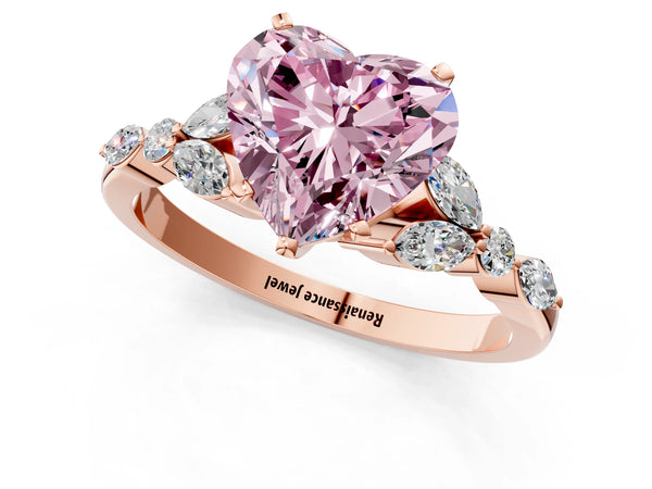 Rose gold Fancy Pink Heart Cut Diamond Solitaire Ring with Side Stones and Four-Prong Setting